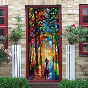 ドアシート 3D効果 森林 カップル 風景柄 自己粘着 剥がせる 簡単貼り付け リノベーション リメイクシート ウォールステッカー リビング 寝室 玄関 部屋 模様替え おしゃれ DIY インテリアデ