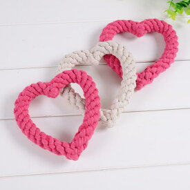 犬用玩具 手編み コットンロープ ハート型 噛むおもちゃ ストレス解消 デンタルケア 丈夫 かわいい おしゃれ バレンタイン プレゼント
