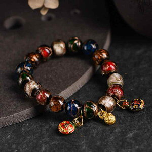 ブレスレット 男女兼用 ユニセックス 伝統古法 香灰瑠璃 五色珠 多宝 ハンドメイド 手作り 宮廷風 エレガント 開運 パワーストーン 厄除け 仏教数珠 上質 高品質 春夏 大玉 12mm玉