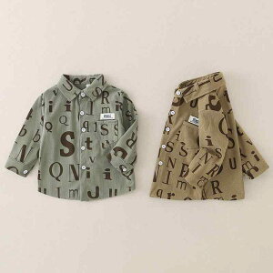 柔らかな肌触り ポリエステル素材 キッズ 男の子 長袖 シャツジャケット 春秋 韓国子供服 かわいいプリント おしゃれカジュアル トップス グリーン カーキ