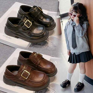 シューズ キッズ 女の子 子供 プリンセス レザーローファー 英国風 ブラック 春秋 通気性 滑り止め PUレザー マジックテープ ゴム底 小学生 中学生 フォーマル 発表会 卒園式 入学式