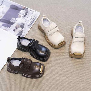 シューズ キッズ 女の子 男の子 カジュアル ブリティッシュスタイル ローファー スクエアトゥ ソフトソール レースアップ 滑り止め 耐摩耗 PUレザー ゴム底 通園 通学 普段使い お出かけ フ