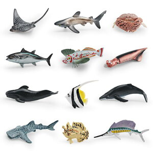 海洋生物フィギュア キッズ 子供用 知育玩具 リアルな PVC製 エイ カニ イカ シャチ サメ マカジキ 深海魚 海の生き物 魚群 コレクション モデル セット 置物 オブジェ