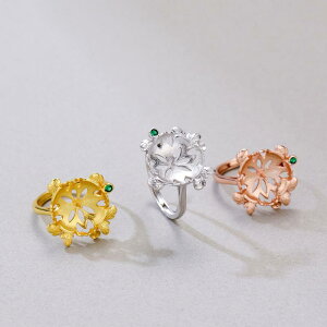 指輪 レディース S925シルバー 電気メッキ加工 パールフラワー ラウンドデザイン 空枠 オープンリング サイズ調整可能 オフィススタイル 通勤 上品 おしゃれ ライトラグジュアリー