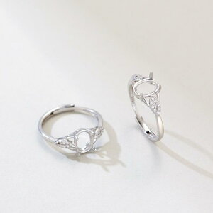 指輪 レディース S925純銀製 ロジウムメッキ オーバル形 爪留め 空枠 石なし オープンタイプ サイズ調整可能 上品 エレガント 精巧 繊細 ファッション オフィスカジュアル