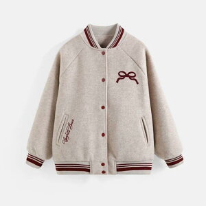 アウター 女の子 ジュニア ジャケット 秋冬 冬用 中綿入り 厚手 フード付き ジップアップ スタンドカラー メルトン 野球ジャケット 韓国風 長袖