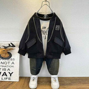 ジャケット 男の子 キッズ 切り替え ベースボール ブルゾン 春秋 長袖 ジップアップ フードなし カジュアル ショート丈 アウター ジャンパー 子供服 着回し 通学