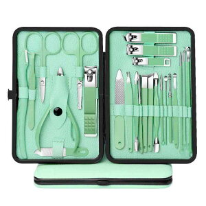 ネイルケアセット ステンレス製 炭素鋼 多機能 携帯用 グリーン 高精度 爪切り キューティクルニッパー 爪磨き 甘皮削り 足用ケア 耳かき 8点セット PUレザーケース付き