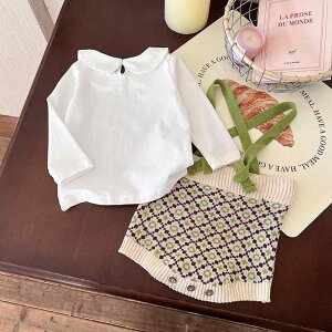 新生児 ベビー服 女の子 春秋 肌触りやわらか アクリルニット 長袖 ロンパース ショートパンツ セットアップ ドット柄 かわいい お宮参り 百日祝い 2点セット