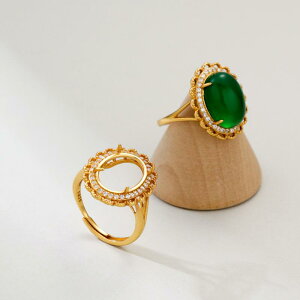 指輪 レディース S925純銀 ゴールドプレーテッド オーバル 爪留め 空枠 フリーサイズ 電気メッキ加工 上品 洗練された ライトラグジュアリー 万能 オフィススタイル 通勤ファッション