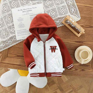 ジャケット キッズ 男の子 女の子 子供服 裏起毛 厚手 フード付き 切り替え 配色 スタジャン 秋冬 暖かい おしゃれ カジュアル 通学 通園 ポリエステル