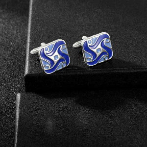 カフスボタン メンズ 男性 欧米スタイル フレンチシャツ用 ビジネス フォーマル ブルー 金属製 合金製 電気メッキ加工 レトロ 星型 花模様 カフスリンク