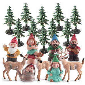置物 キッズ 子供 リアル オジロジカ クリスマスツリー ノーム家族 小人 PVC製 卓上飾り ミニチュア ジオラマ クリスマスギフト 雪 赤 ゴールド インテリア 装飾 デコレーション