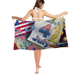 ビーチタオル レディース 速乾 吸水 マイクロファイバー 大判 薄手 軽量 プール 海水浴 旅行 レジャー バスタオル アメリカ独立記念日 国旗柄 ポリエステル