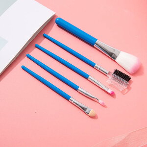 メイクブラシセット 5本セット 携帯用 メイク道具 化粧筆 人造繊維 プラスチック製 肌に優しい アイシャドウ リップ チーク マスカラブラシ ピンク ブラック ブルー(x3)