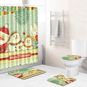 浴室用セット ウォッシャブル 滑り止め クリスマス シャワーカーテン バスマット トイレマット フロアマット 4点セット ポリエステル モダン シンプル インテリア