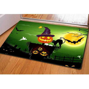 フロアマット ハロウィン カボチャ デザインプリント ゴム製 滑り止め フランネル生地 ユニーク おもしろ 玄関マット 足元マット リビング 長方形