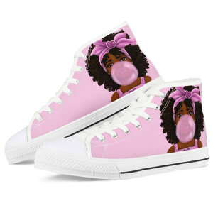 キャンバススニーカー 男女兼用 ユニセックス 通気性 ハイカット レースアップ ゴム底 アフリカ ガール デザイン 個性的プリント カジュアル ストリート 春秋 着回し 万能