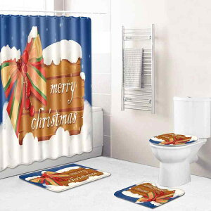 バスルーム クリスマス シャワーカーテン バスマット トイレマット 4点セット ウォッシャブル 滑り止め ポリエステル モダン シンプル フロアマット