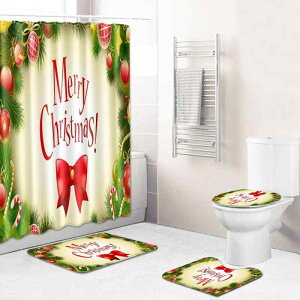 シャワーカーテン 洗える 速乾 滑り止め バスマット トイレマット フロアマット 4点セット クリスマス 浴室 トイレ用 足元マット ポリエステル製 モダン シンプル おしゃれ 抗菌 防カビ