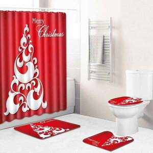 バスマット シャワーカーテン クリスマス 4点セット 洗える 滑り止め 吸水 速乾 ポリエステル トイレマット U型足元マット 浴室フロアマット