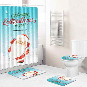 シャワーカーテン フロアマット クリスマス 浴室 バスルーム トイレマット 吸水 速乾 洗濯機で丸洗い可能 ポリエステル製 滑り止め 4点セット 足元マット 長方形