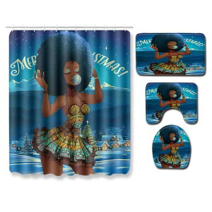 シャワーカーテン レディース アフリカ民族柄 デザイン おしゃれ 洗える ポリエステル モダン バスルーム トイレマット バスマット 3点セット 浴室 家庭用 洗濯機対応 速乾 長方形
