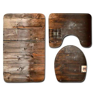 トイレマット 滑り止め 木目調 バスマット ドアマット フロアマット 三点セット 洗える ポリエステル製 モダン シンプル 長方形