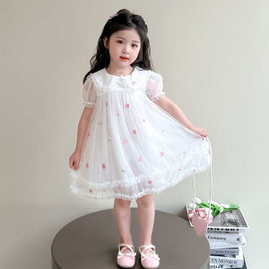 ワンピース キッズ 女の子 ベビー ピーターパンカラー 薄手 半袖 夏物 プリンセスドレス ふんわり かわいい おしゃれ お姫様ドレス 発表会 結婚式 カジュアル Aライン フォーマル ポリエステ