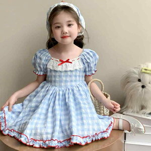 ワンピース 女の子 半袖 プリンセスドレス チェック柄 柔らかな肌触り ポリエステル素材 春夏 おしゃれ かわいい 3歳 8歳 向け