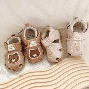 学歩靴 ベビー 男の子 女の子 男女兼用 ファーストシューズ 笛付き 音が鳴る 通気性 キャンバス サンダル マジックテープ 夏 キャラクター柄 クマ ウサギ