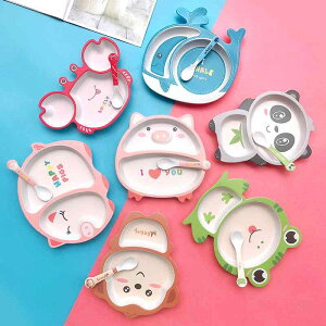 プレート ベビー キッズ 子供向け 竹繊維 仕切り皿 キャラクター かわいい 動物柄 ポップ 家庭用 幼稚園 保育園 食事用