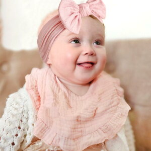 ベビー 赤ちゃん スタイ よだれかけ ヘアバンド 髪飾り 2点セット 吸水 コットン ナイロンジャカード リボン 出産祝い ギフト かわいい おしゃれ プレゼント