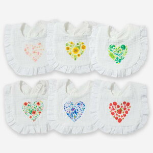 よだれかけ ベビー スタイ お食事エプロン 防水 防汚 吸水性 抜群 肌に優しい コットン100% 二重ガーゼ フリル ハート柄 かわいい 男の子 女の子 兼用 赤ちゃん 出産祝い ギフト 春夏 多色