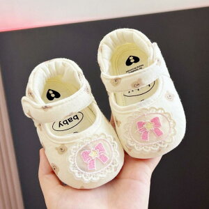 ベビーシューズ 女の子 ベビー 通気性 蒸れにくい 滑り止めゴム底 マジックテープ 脱げにくい 綿100% プリンセス リボン ファーストシューズ 学歩靴 春秋 0歳 1歳頃
