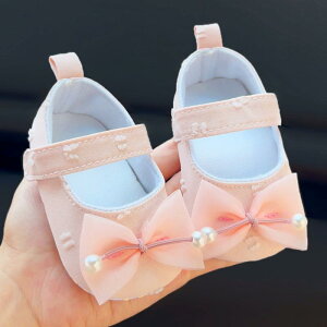 ベビーシューズ 女の子 脱げにくい ソフトソール ファーストシューズ リボン 秋物 プリンセス かわいい 足に優しい コットン ピンク アイボリー パープル