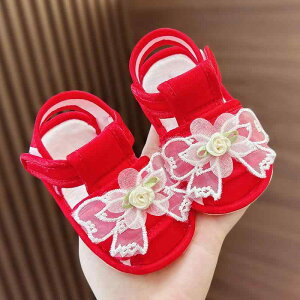 ベビーシューズ 女の子 赤ちゃん ファーストシューズ よちよち歩き ソフトソール 室内履き 滑り止め かわいい プリンセス レース サテン 布製 誕生日 プレゼント レッド