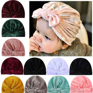 保温 防風 ニット帽 ベビー 子供用 秋冬 うさ耳 結び目 ベロア ターバン風 ポリエステル素材 新生児 乳幼児 あったか かわいい おしゃれ お出かけ カジュアル イエロー ブラック ホワイト ピ