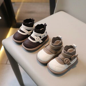 革靴 女の子 ベビー 秋冬 裏起毛 あったか 滑り止め ファーストシューズ プリンセスシューズ PUレザー マジックテープ 韓国風 アイボリー ダークブラウン