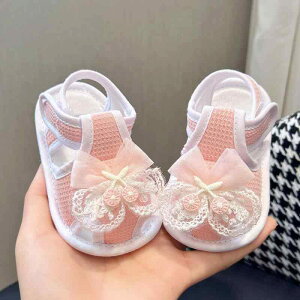 ベビーサンダル 女の子 新生児 幼児 0歳 1歳 夏用 プレウォーカー ファーストシューズ 滑り止め やわらかソール 通気性 マジックテープ コットン 花柄 プリンセスデザイン