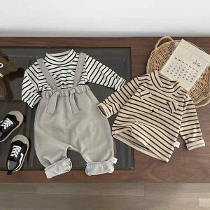 Tシャツ ベビー キッズ 男女兼用 春秋 長袖 柔らかな肌触り ストライプ柄 かわいい おしゃれ カジュアル インナー カットソー 丸首 ポリエステル 着回し 万能