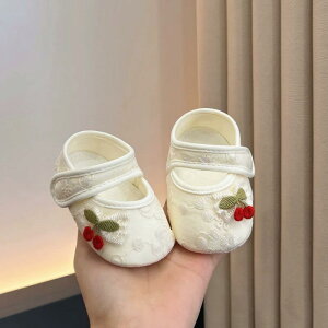 ファーストシューズ ベビー 女の子 赤ちゃん 0歳 1歳 滑り止め 柔らかい底 ドットゴム底 歩行練習 綿 コットン レース プリンセス ストラップシューズ 面ファスナー 春秋