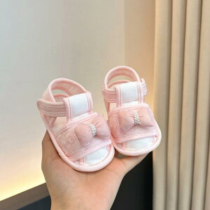 ベビーサンダル 女の子 夏 通気性 滑り止め 脱げにくい ソフトソール ファーストシューズ マジックテープ リボン プリンセスデザイン 綿 コットン素材 ベビーシューズ 出産祝い プレゼント
