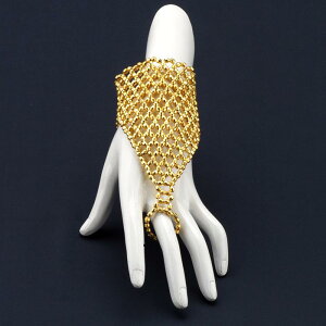 ブレスレット レディース 個性的 デザイン性 ビーズ 指輪一体型 電気メッキ加工 ドット柄 幾何学模様 欧米風 ストリートファッション トレンド おしゃれ アクセサリー