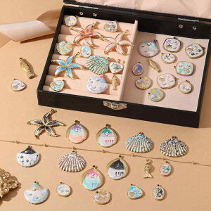 金属アレルギー対応 錆びにくい 変色しにくい DIY アクセサリーパーツ サージカルステンレス 18K金 真空電気メッキ シェル 埋め込み パール チャーム ペンダントトップ ネックレス ピアス 欧