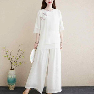 作務衣 新中華風 レトロ 綿麻素材 上下セット 通気性 ゆったり 切り替えデザイン 禅茶 居士 太極拳着 ヨガ着 漢方薬局制服 民族舞踊 稽古着 リラックス ルームウェア