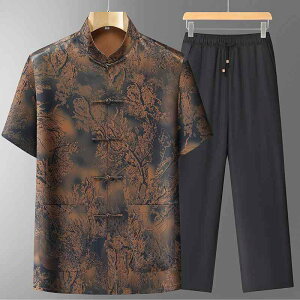唐装 メンズ シニア 接触冷感 再生繊維 夏物 中華風 上下セット 太極拳服 練習着 普段着 部屋着 リラックスウェア 夏祭り 甚平
