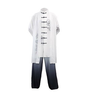 太極拳服 男女兼用 八段錦 練習着 演武用 高級感 シルク調 ポリエステル 吸汗速乾 軽量 グラデーション 太極図柄 上下セット 2点セット 3点セット