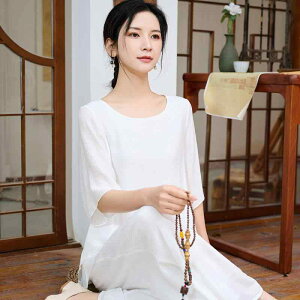 作務衣 レディース 改良型 新型 綿麻 切り替え 太極拳 練習着 演舞服 民族舞踊服 夏季 ホワイト ピンク