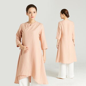 太極拳ウェア レディース 麻 リネン素材 通気性 快適 中国風 長袖 上下セット 練習着 演舞服 アウトドア カジュアル リラックスウェア ホワイト ピンク